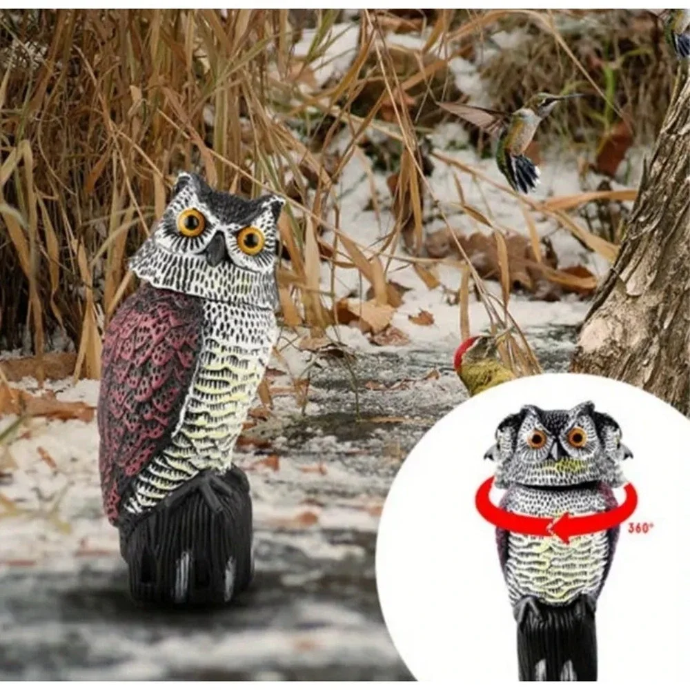 Plastic Owl Decoy Bird Control Garden Yard Outdoor‎ with Rotating Head